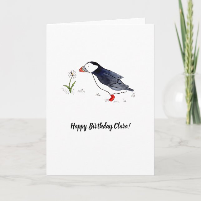 Tarjeta de cumpleaños de personalizable de Puffin  (Anverso)