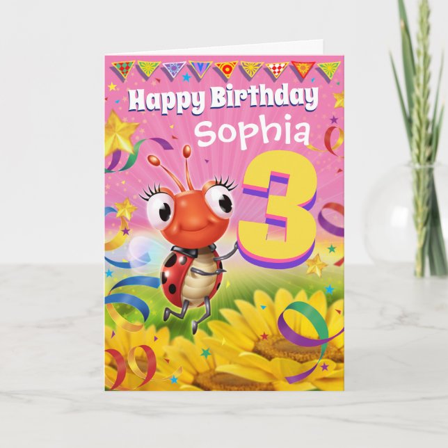 Tarjeta de cumpleaños de Personalizado de 3 años R (Anverso)