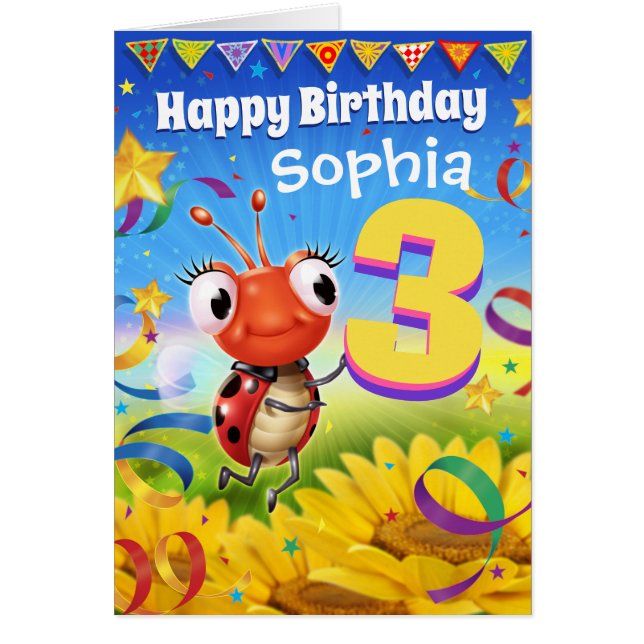 Tarjeta de cumpleaños de Personalizado de 3 años R (Frente)