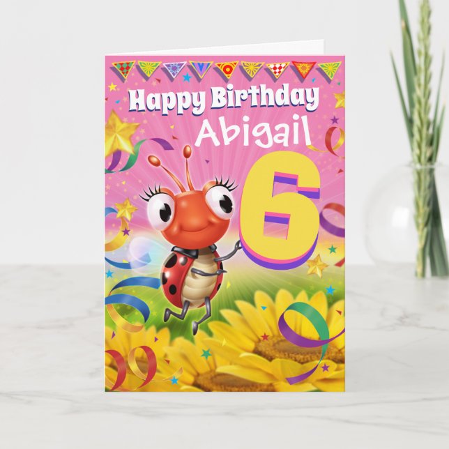 Tarjeta de cumpleaños de Personalizado de 6 años R (Anverso)
