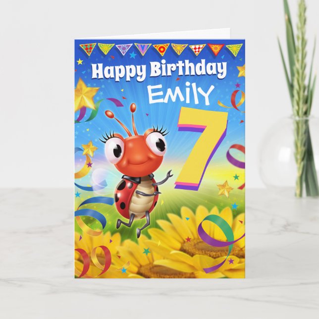 Tarjeta de cumpleaños de Personalizado de 7 años R (Anverso)