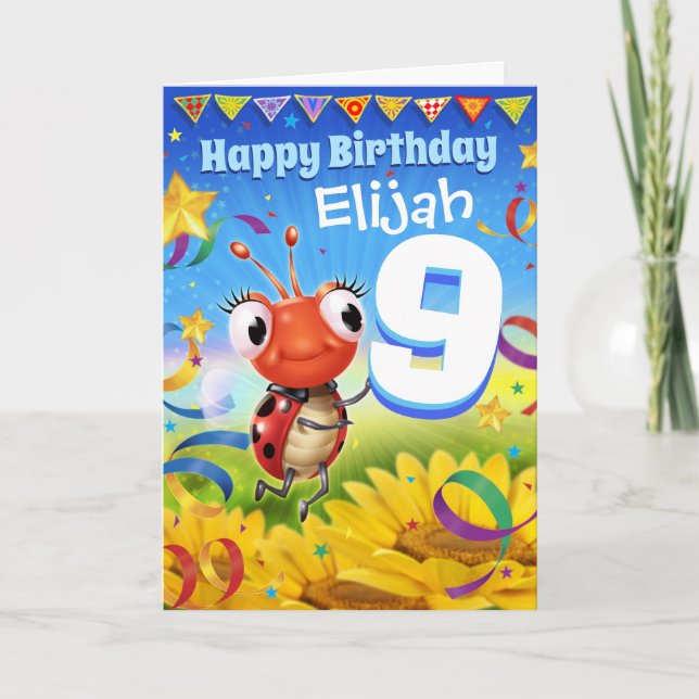 Tarjeta de cumpleaños de Personalizado de 9 años R (Anverso)