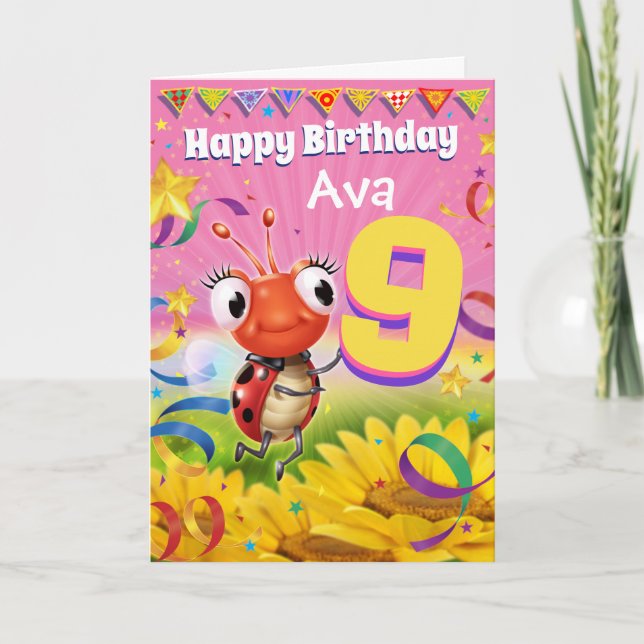 Tarjeta de cumpleaños de Personalizado de 9 años R (Anverso)