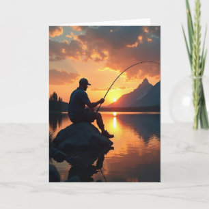 Tarjeta de cumpleaños de pesca al atardecer