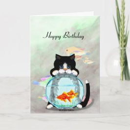 Tarjeta de cumpleaños de pesca de gatos de Tuxedo