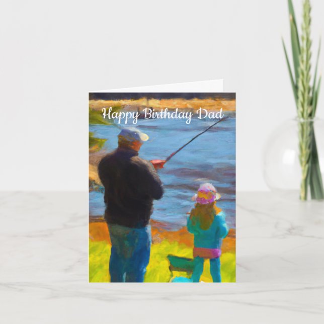 Tarjeta de cumpleaños de pesca de papá e hija (Anverso)