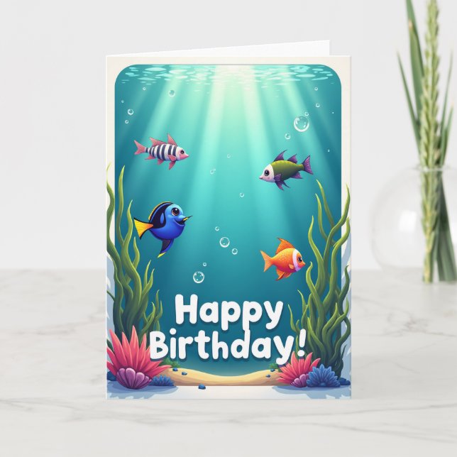 Tarjeta de cumpleaños de pez Aqua (Anverso)