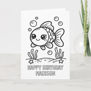 tarjeta de cumpleaños de pez doblada para colorear
