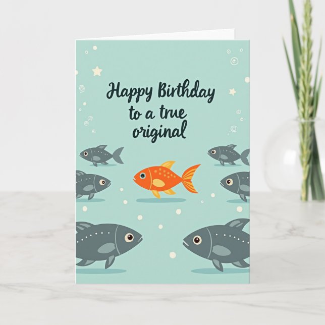 Tarjeta de cumpleaños de pez naranja (Anverso)
