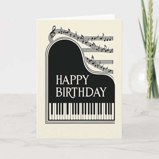 Tarjeta de cumpleaños de piano alegre (Anverso)