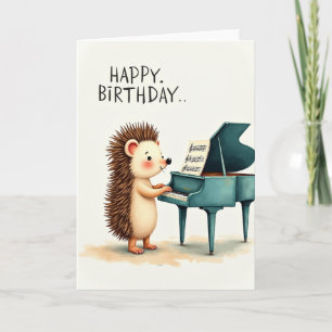 Tarjeta de cumpleaños de piano criatura alegre