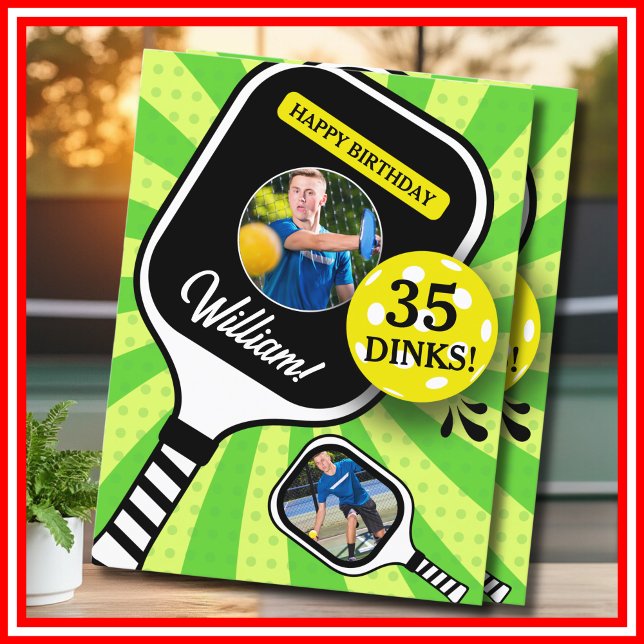 Tarjeta de cumpleaños de Pickleball RETRO Verde De (Pickleball Birthday Party Green Sports PHOTO Postcard)