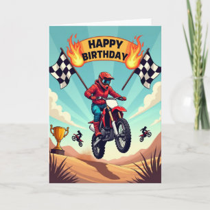 Tarjeta de cumpleaños de piloto de motocicleta