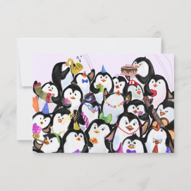 Tarjeta de cumpleaños de Pingüino Feliz (Reverso)