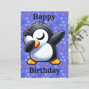 Tarjeta de cumpleaños de pingüino haciendo dab