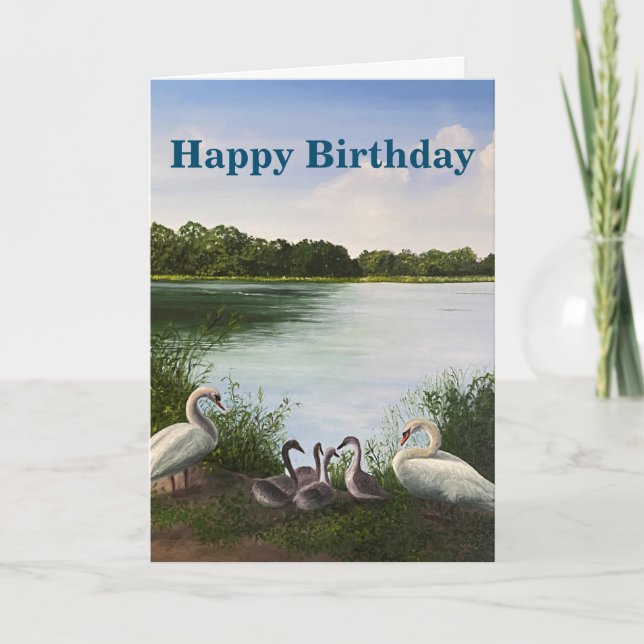 Tarjeta de cumpleaños de pintura de cisne con cita (Anverso)