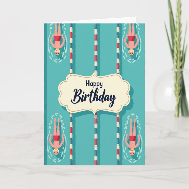 Tarjeta de cumpleaños de piscina alegre (Anverso)