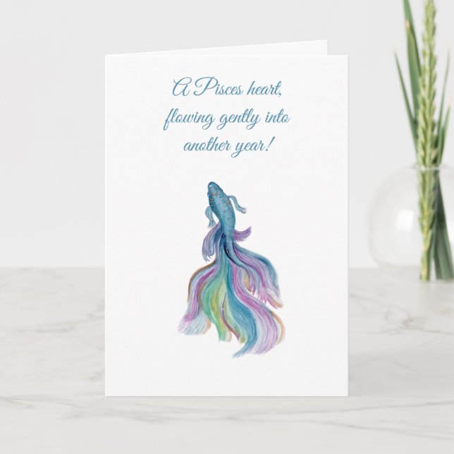 Tarjeta de cumpleaños de Piscis con hermoso pez Be (Anverso)