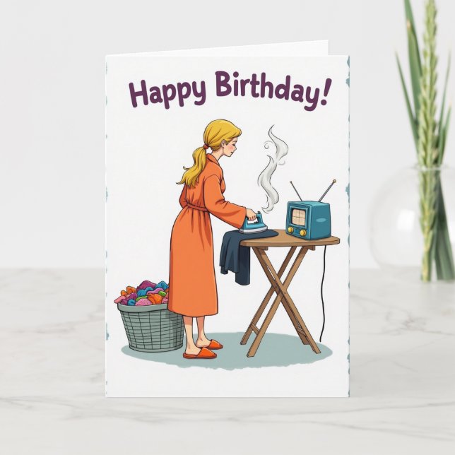 Tarjeta de cumpleaños de planchado acogedor (Anverso)