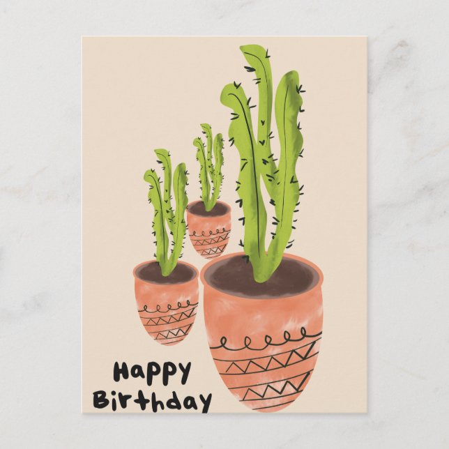 Tarjeta de cumpleaños de planta de hoja alta verde (Anverso)