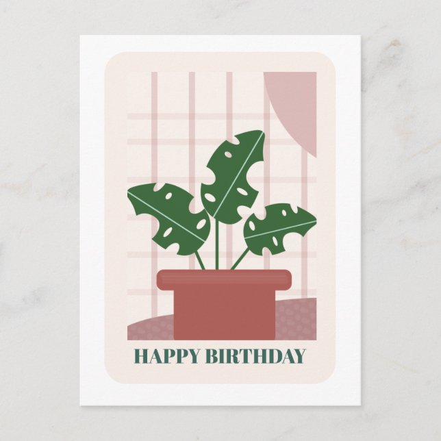 Tarjeta de cumpleaños de planta de hoja de Monster (Anverso)