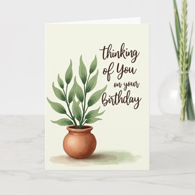 Tarjeta de cumpleaños de planta en maceta serena (Anverso)