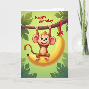 Tarjeta de cumpleaños de plátano de mono alegre