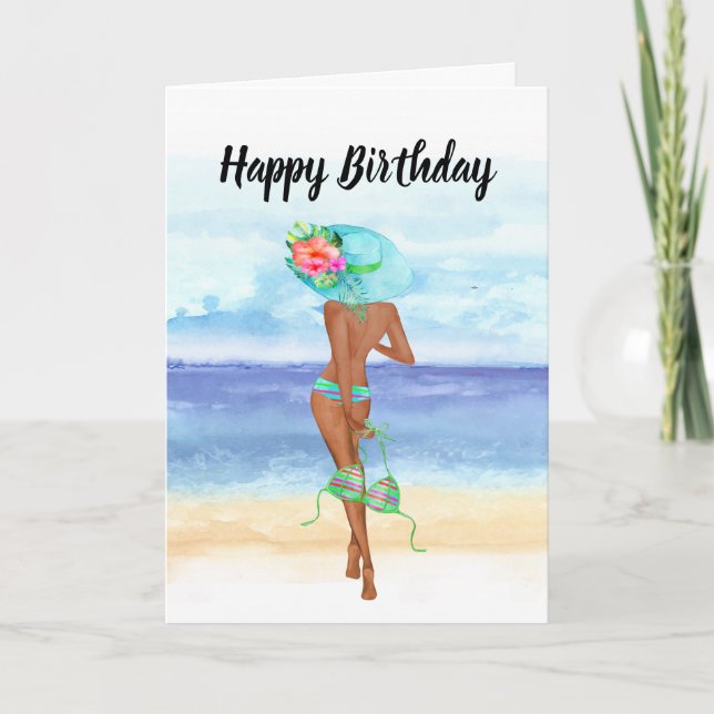 Tarjeta de cumpleaños de playa afroamericana (Anverso)