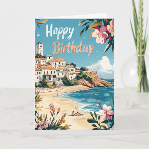 Tarjeta de cumpleaños de playa mediterránea