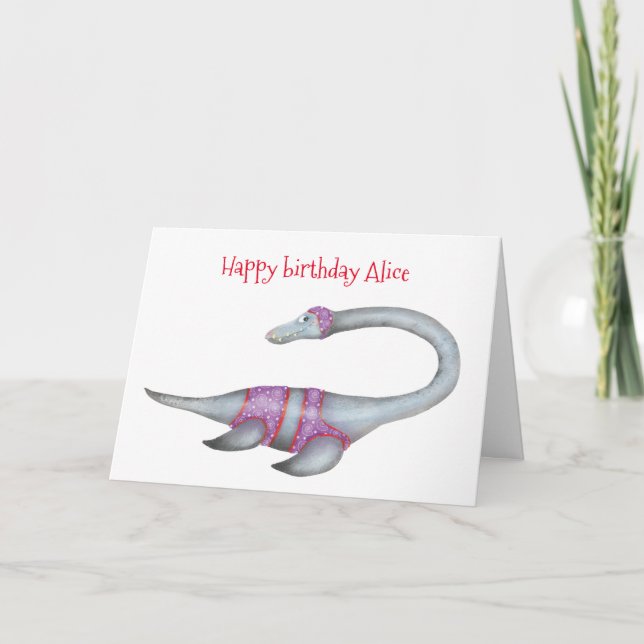 Tarjeta de cumpleaños de Plesiosaur personalizada (Anverso)