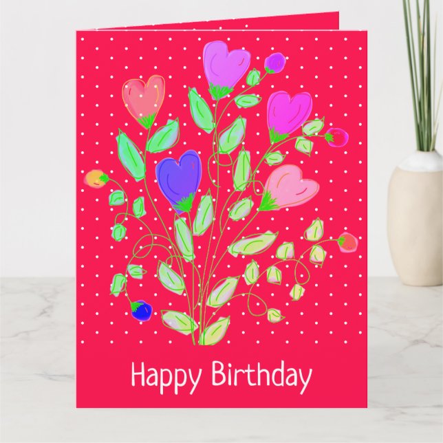 Tarjeta De Cumpleaños De Polka Dot Y Flores Brilla (Anverso)
