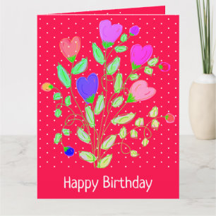 Tarjeta De Cumpleaños De Polka Dot Y Flores Brilla