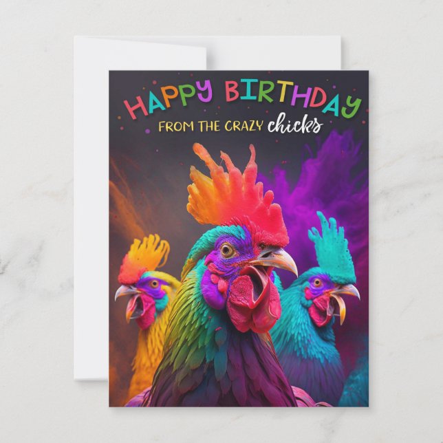 Tarjeta de cumpleaños de pollo con arco iris (Anverso)