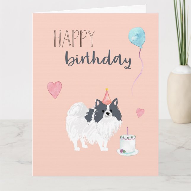 Tarjeta de cumpleaños de Pomerania (blanco y negro (Anverso)