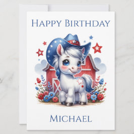 Tarjeta de cumpleaños de Pony Patriótico Rojo, Bla