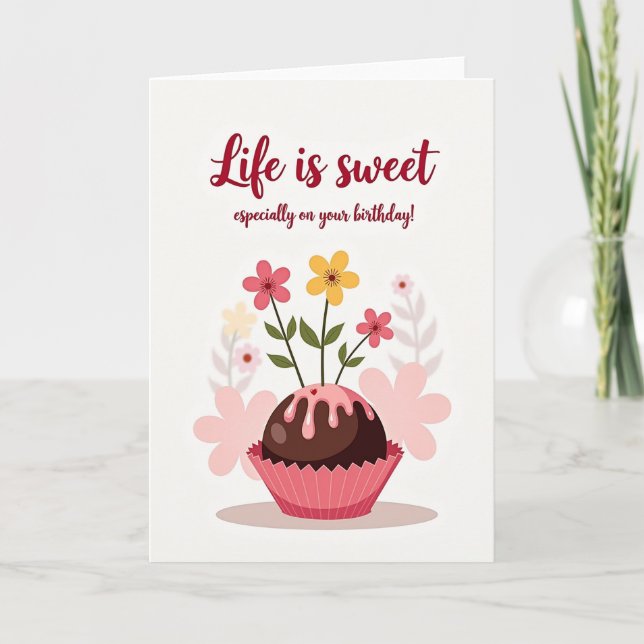 Tarjeta de cumpleaños de postre floral (Anverso)