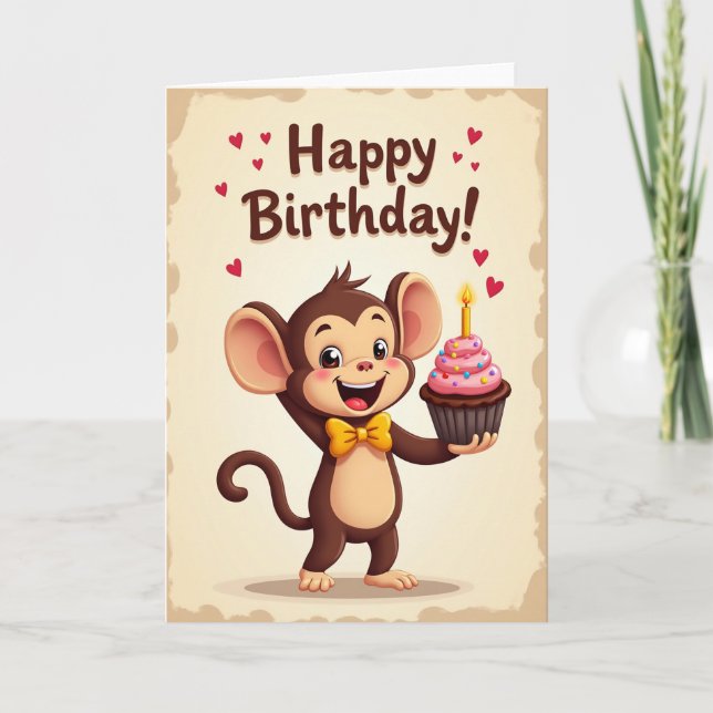 Tarjeta de cumpleaños de primate festivo (Anverso)