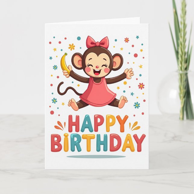 Tarjeta de cumpleaños de primate juguetón (Anverso)