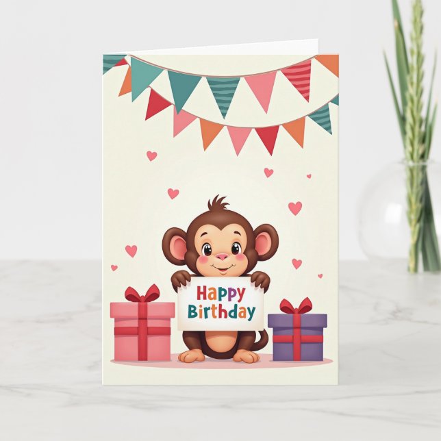 Tarjeta de cumpleaños de primate lindo (Anverso)