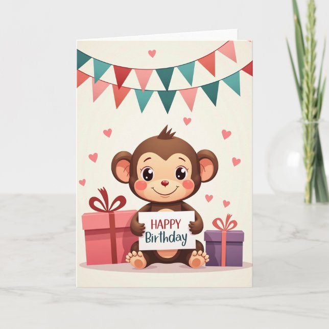 Tarjeta de cumpleaños de primate sonriente (Anverso)