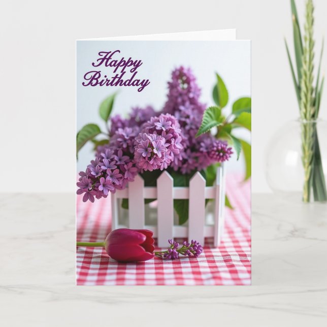 Tarjeta de cumpleaños de primavera con enrejado de (Anverso)