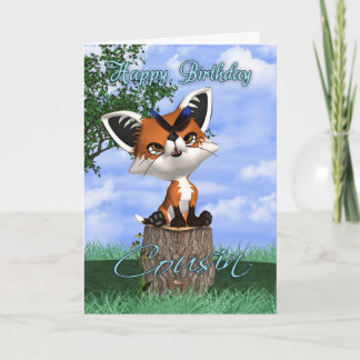 Tarjeta De Cumpleaños De Primo Con Fox Y Mariposa