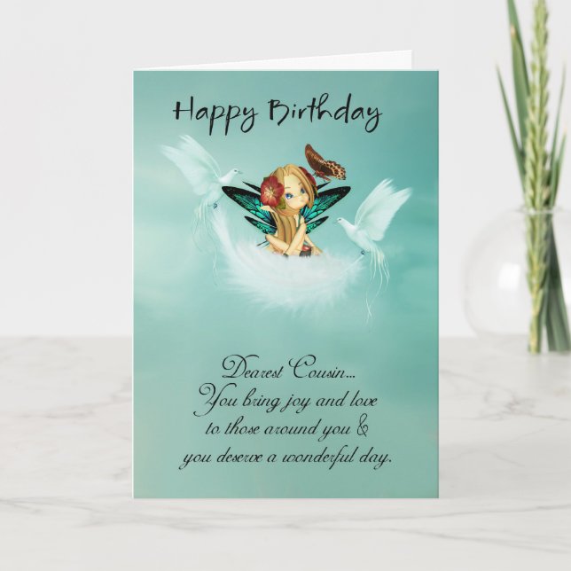 Tarjeta de cumpleaños de primo con palomas (Anverso)