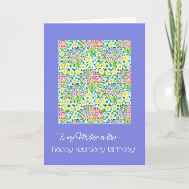 Tarjeta de cumpleaños de Primroses Febrero, suegra (Anverso)