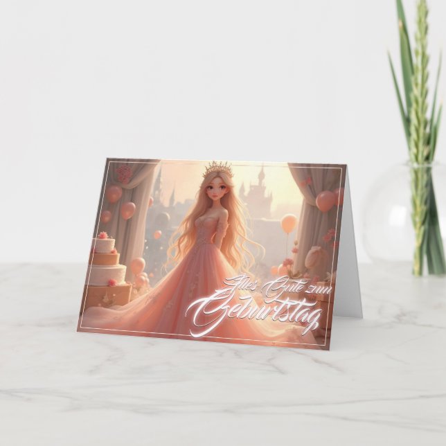 Tarjeta de cumpleaños de princesa en rosa (Anverso)