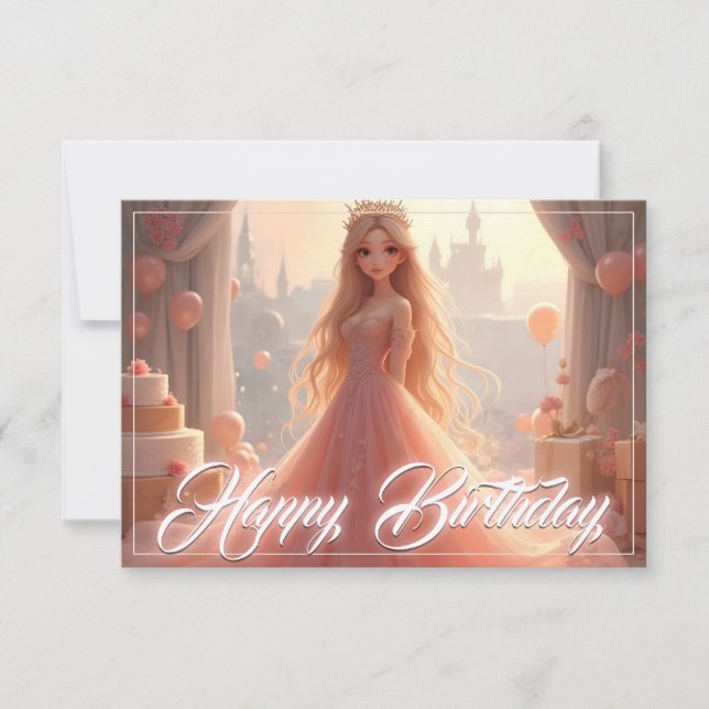 Tarjeta de cumpleaños de princesa en rosa (Anverso)