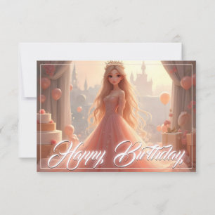 Tarjeta de cumpleaños de princesa en rosa