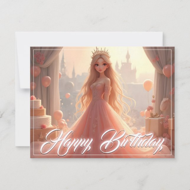 Tarjeta de cumpleaños de princesa en rosa (Anverso)