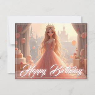 Tarjeta de cumpleaños de princesa en rosa
