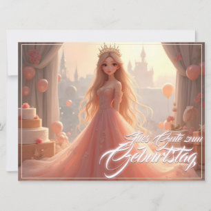 Tarjeta de cumpleaños de princesa en rosa